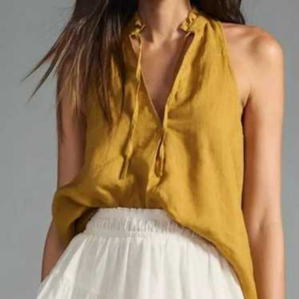 Pilcro Anthro Linen Sleeveless Top Mustard Color Size Small